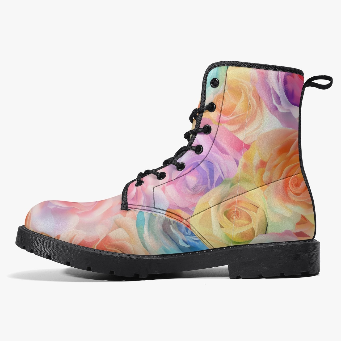 Watercolor Floral Leather Combat Boots