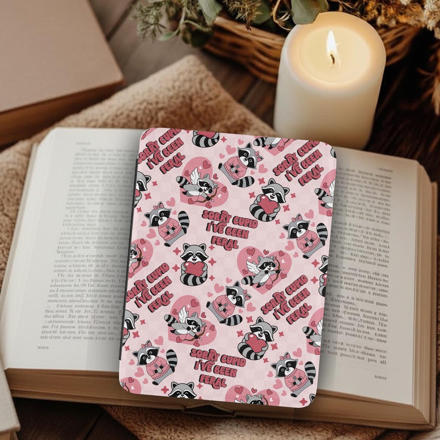 Feral Raccoon Valentine Leather Kindle Case with Hand Strap