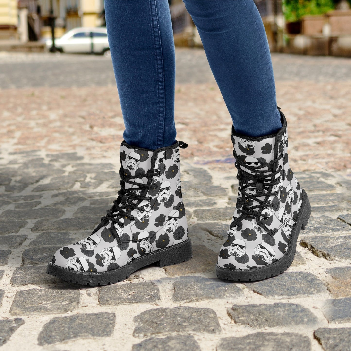 Storm Trooper Floral Leather Combat Boots
