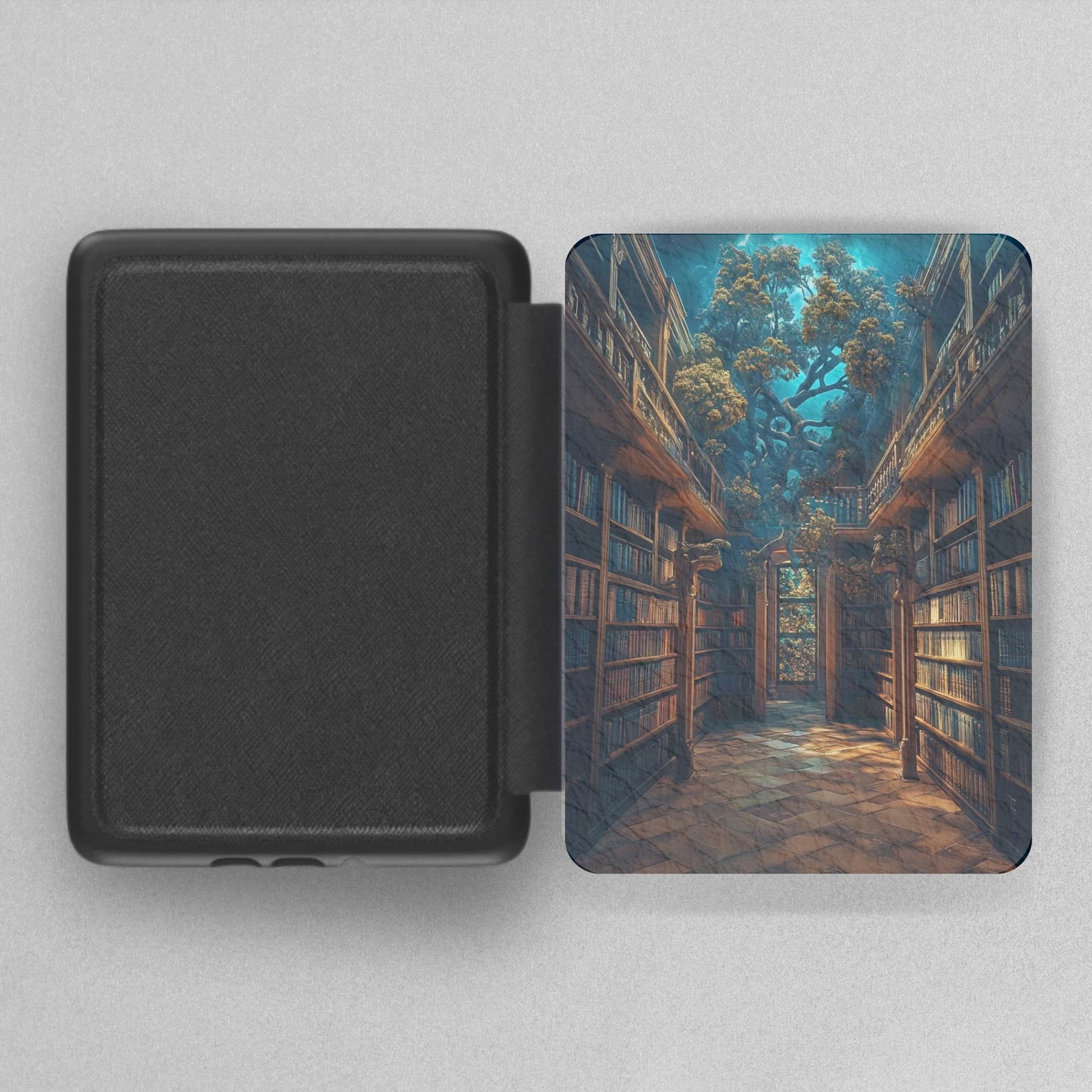Fantasy Mystical Library Leather Kindle Case with Hand Strap
