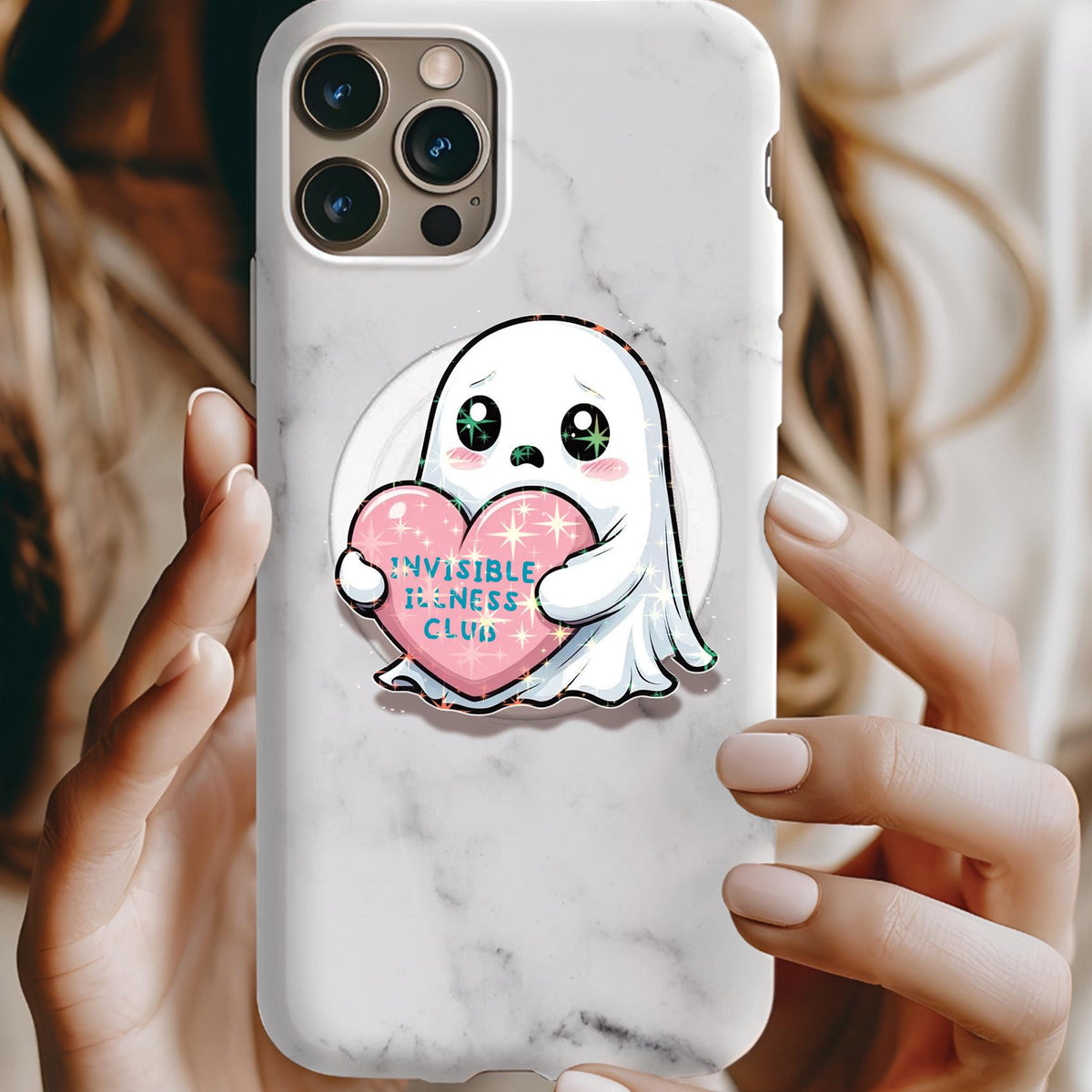 Invisible Illness Club Ghost Holographic MagSafe Kindle Phone Grip