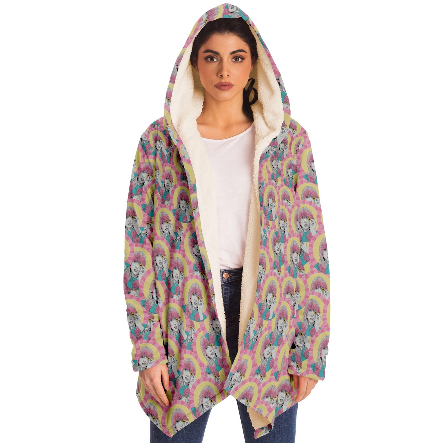 Pop Art TSwift Pattern Fleece Lined Hooded Cloak
