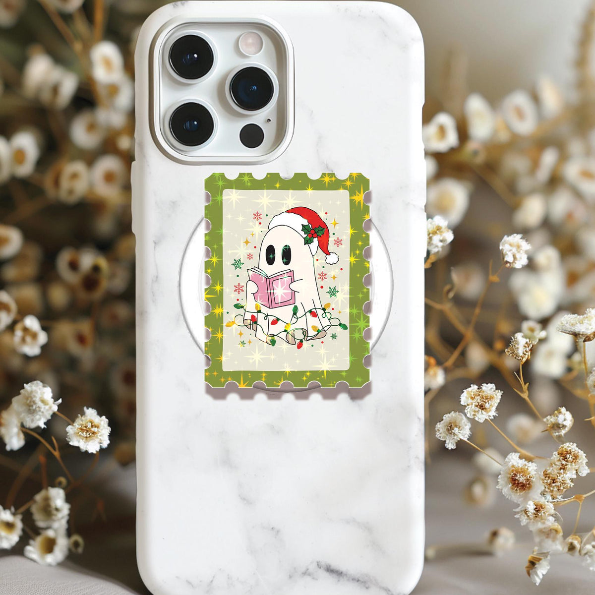 Santa Ghost Reader Stamp Holographic MagSafe Kindle Phone Grip