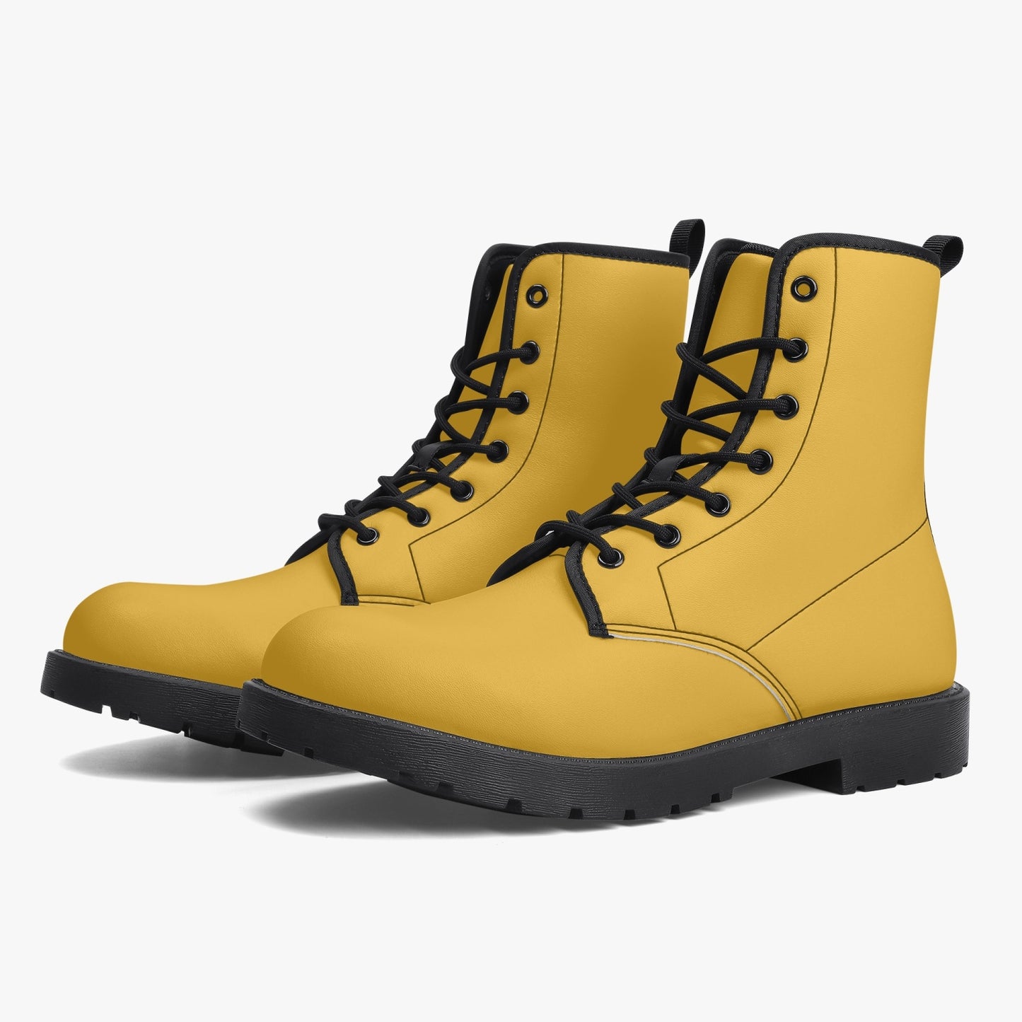 Daisy Yellow Leather Combat Boots
