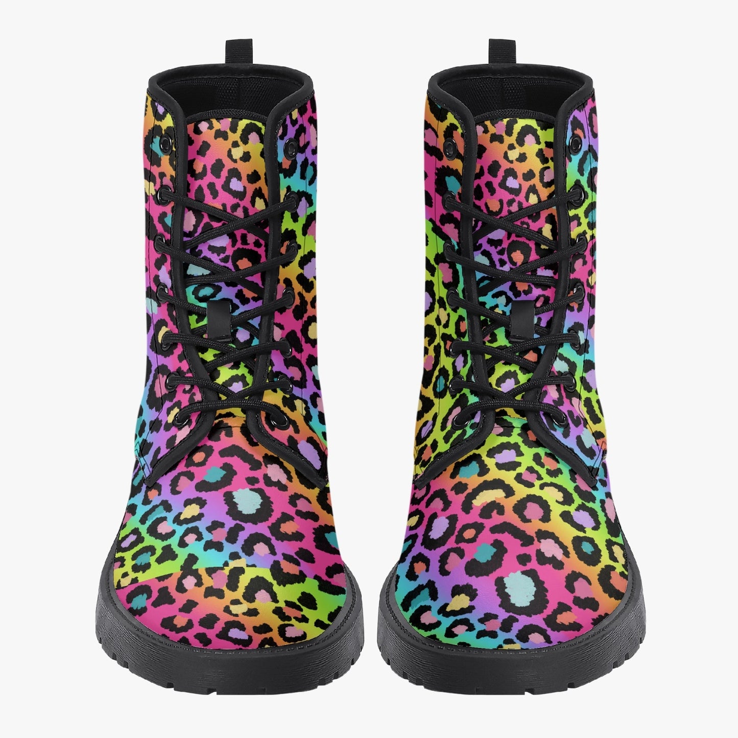 Lisa Frank Leopard Print Leather Combat Boots