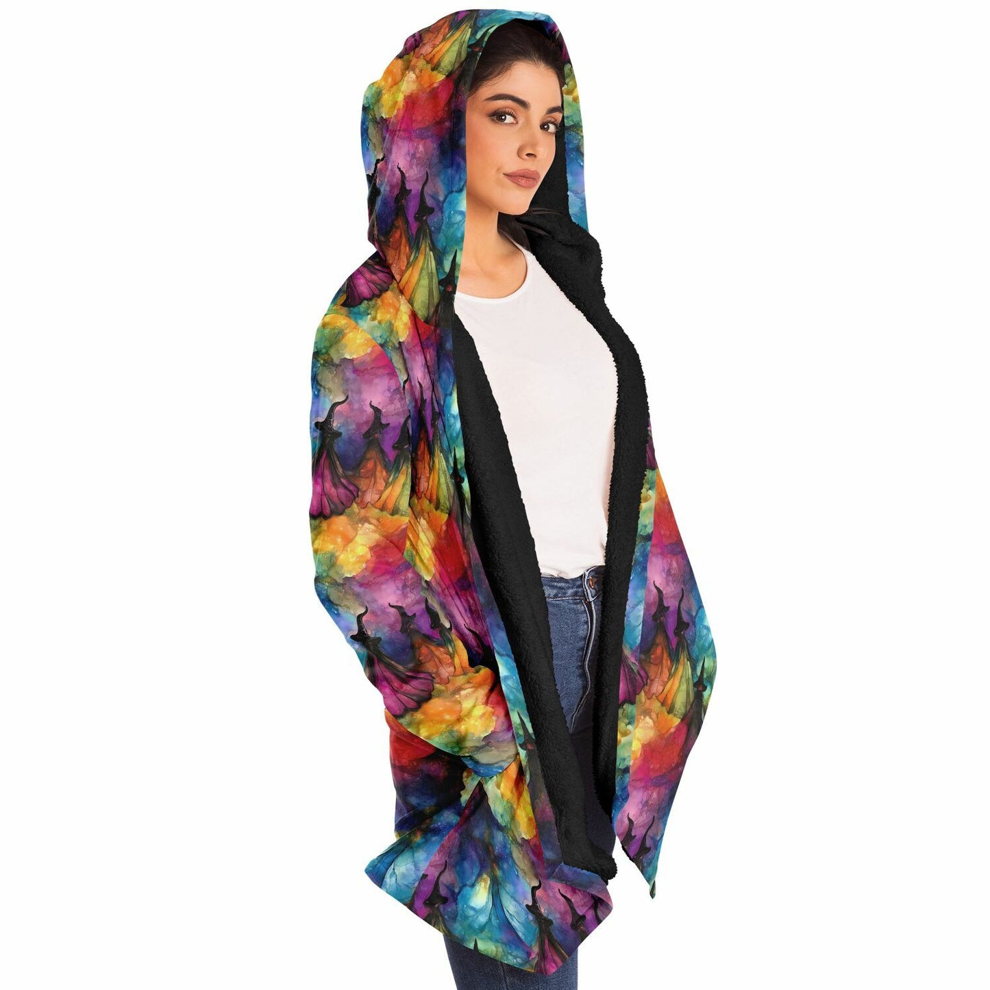 Neon Sneaky Witches Fleece Lined Hooded Cloak