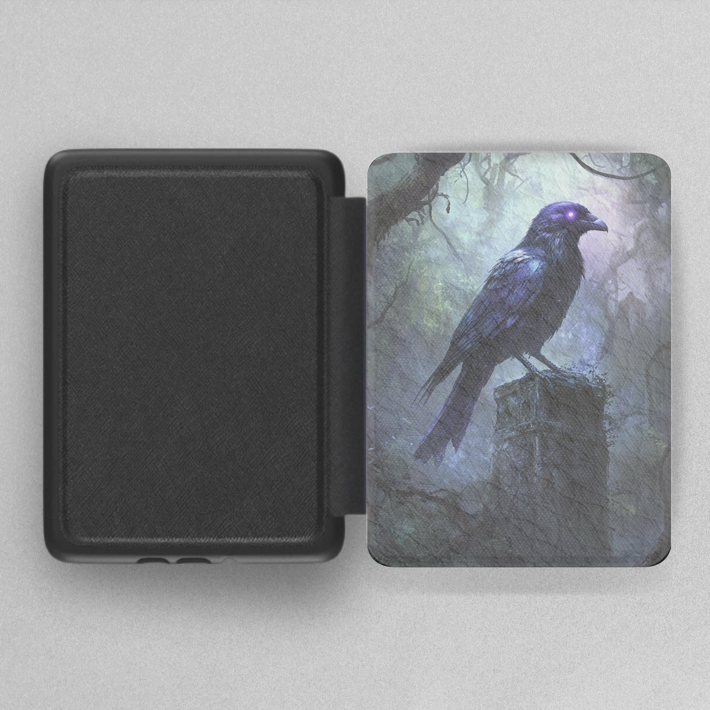 Gothic Creepy Raven Leather Kindle Case with Hand Strap