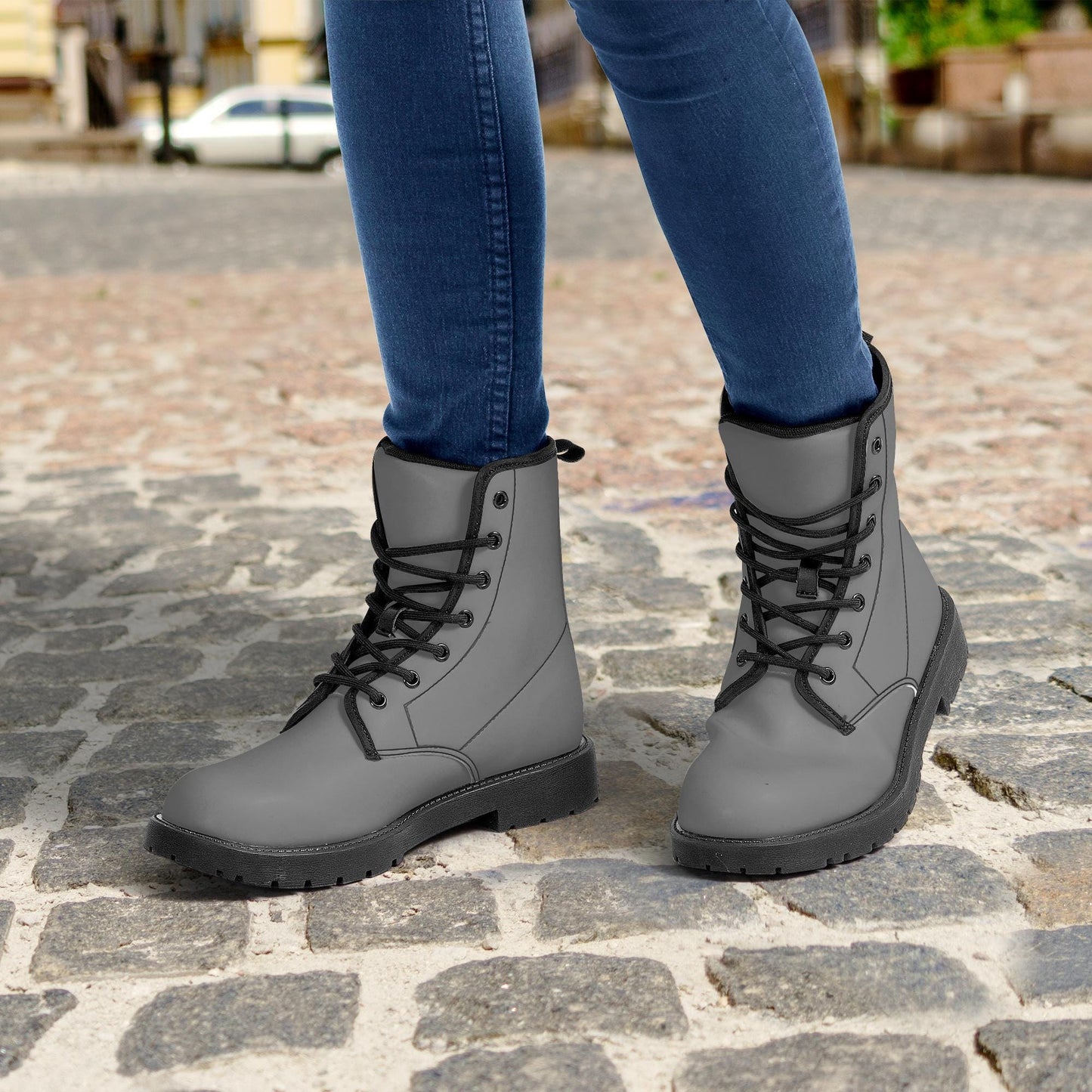 Gray Leather Combat Boots