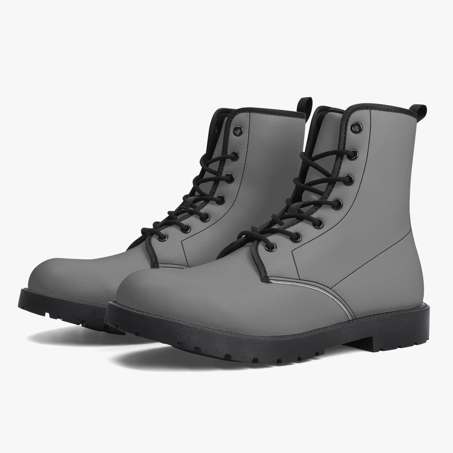 Gray Leather Combat Boots