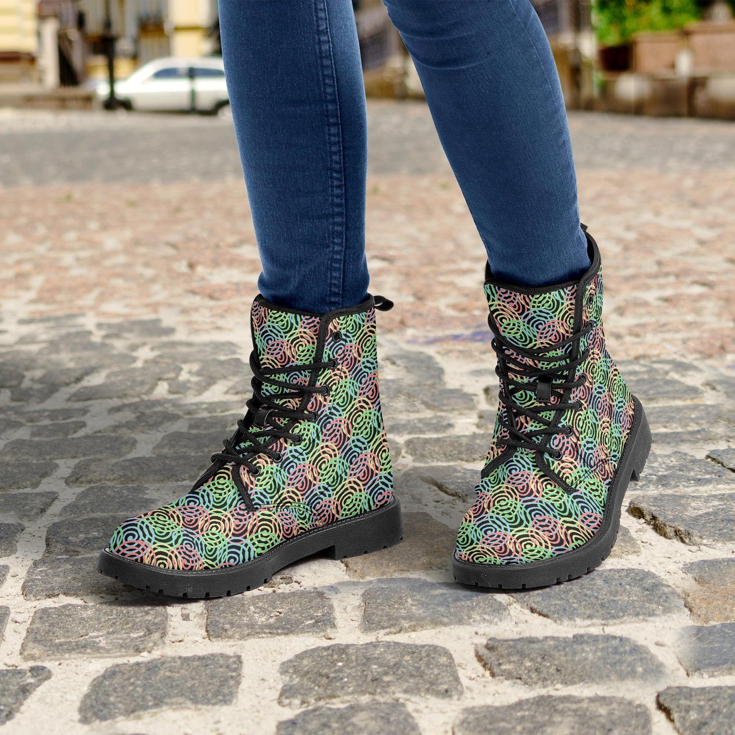 Rainbow Circles Combat Boots
