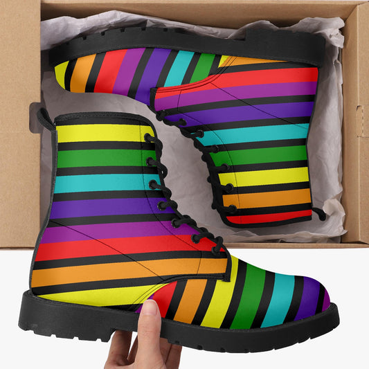 Rainbow Stripes Leather Combat Boots