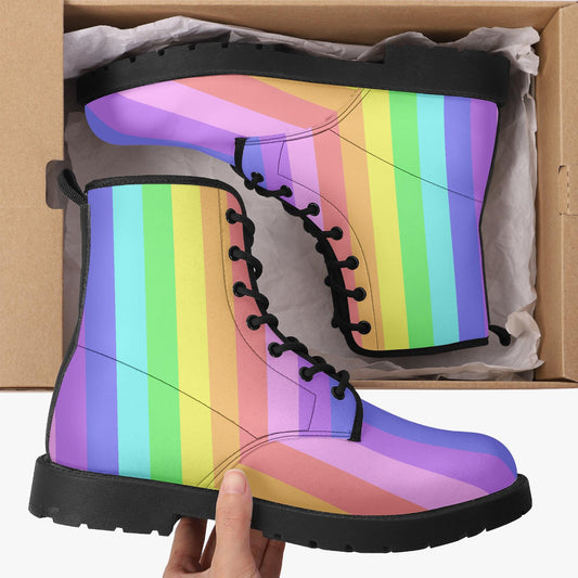 Pastel Stripes Leather Combat Boots