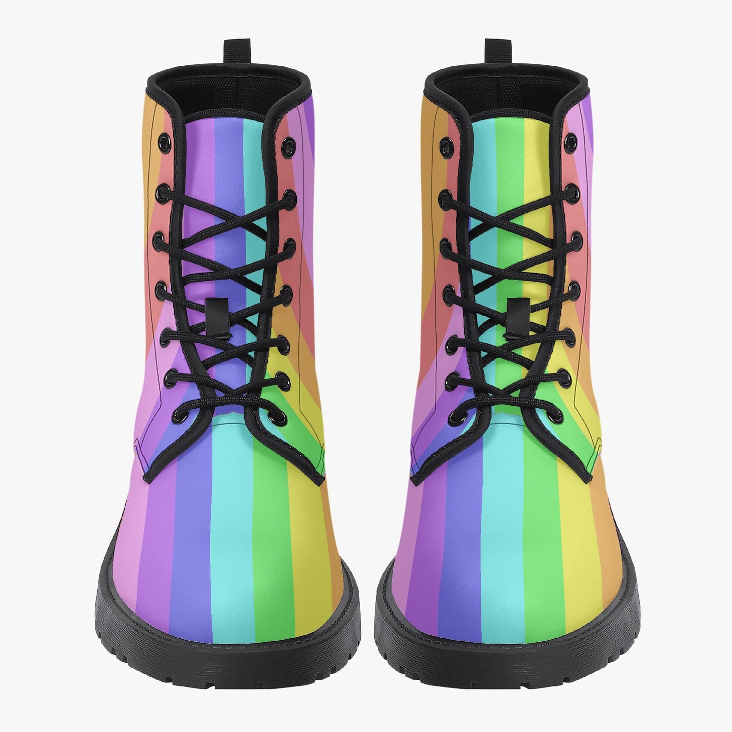 Pastel Stripes Leather Combat Boots