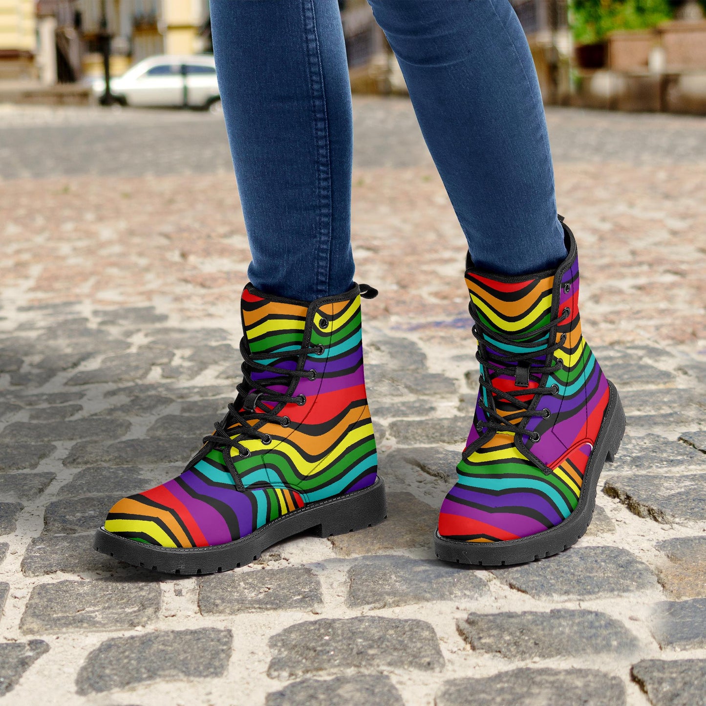 Rainbow Swirl Leather Combat Boots