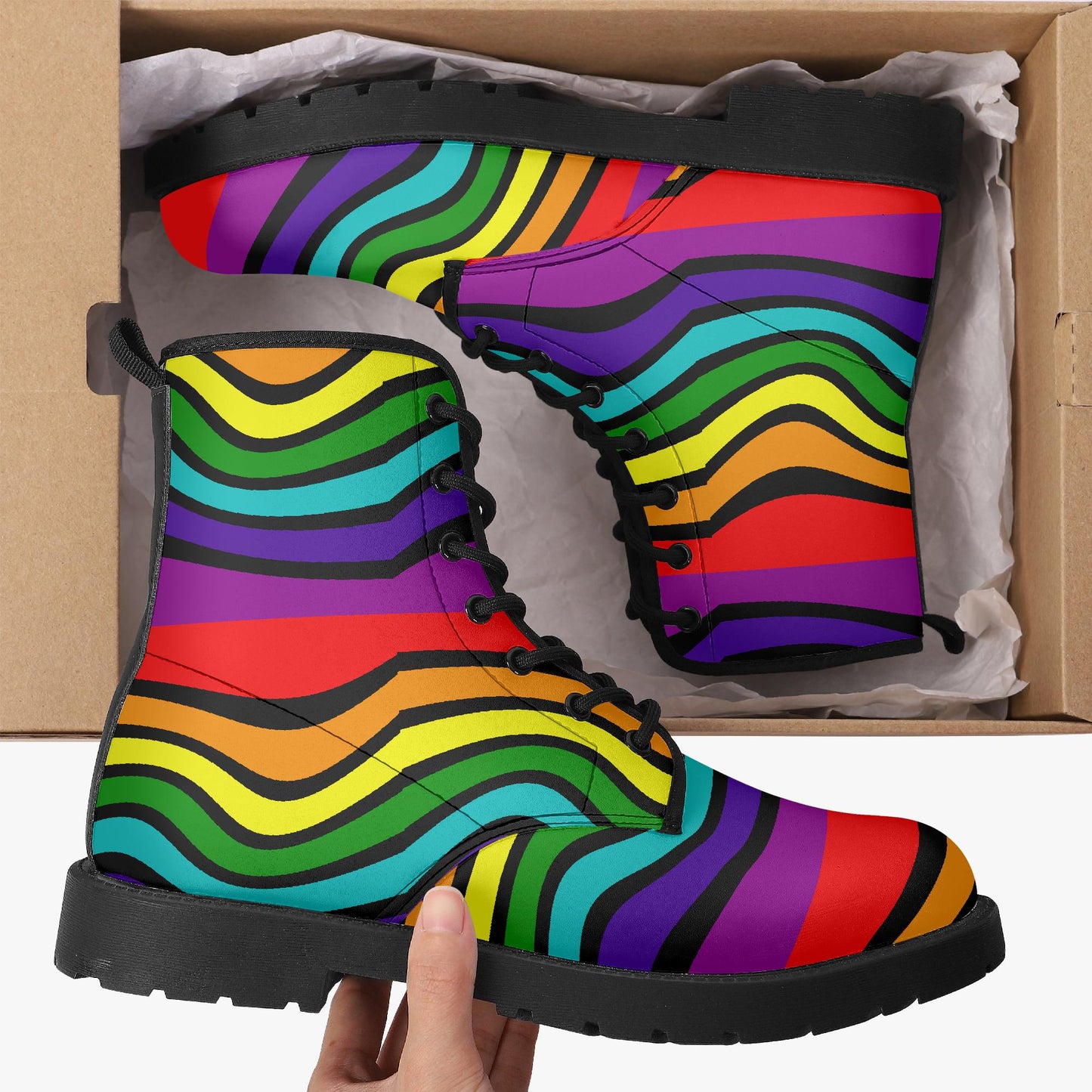 Rainbow Swirl Leather Combat Boots