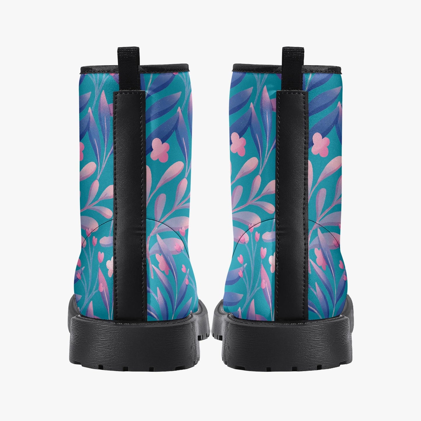 Fern Floral Leather Combat Boots