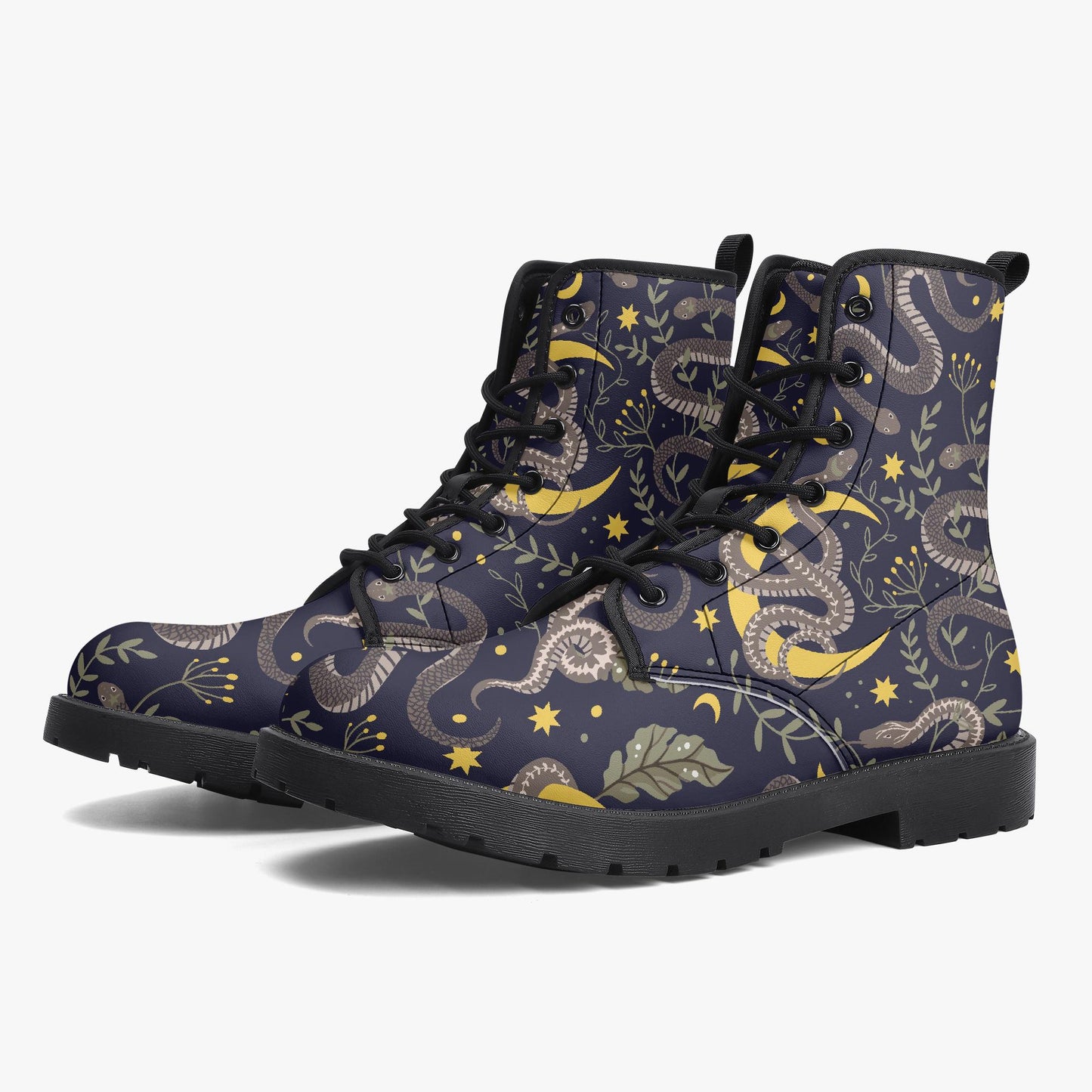 Celestial Snakes Leather Combat Boots