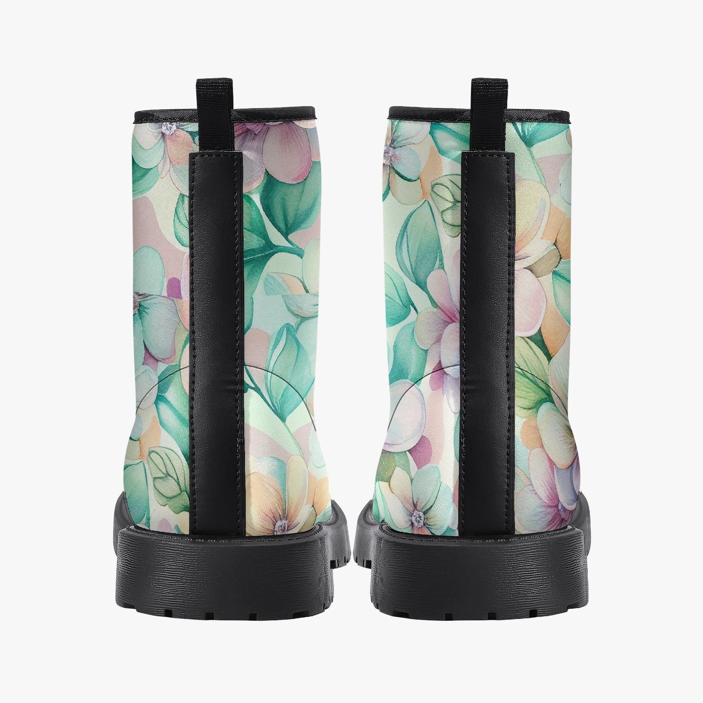 Pastel Floral Flowers Leather Combat Boots
