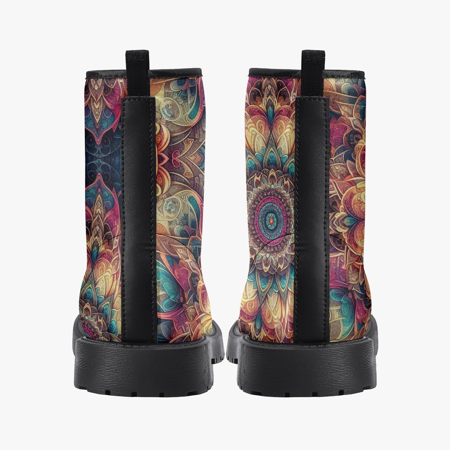 Psychedelic Floral Mandala Leather Combat Boots