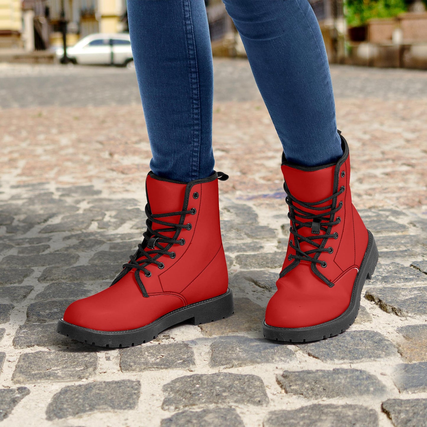 Red Leather Combat Boots