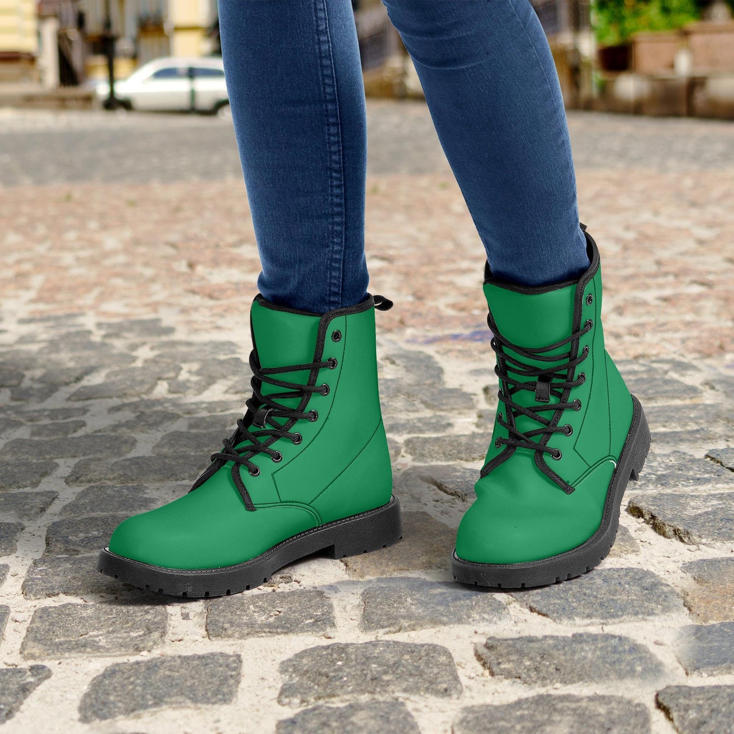 Green Leather Combat Boots