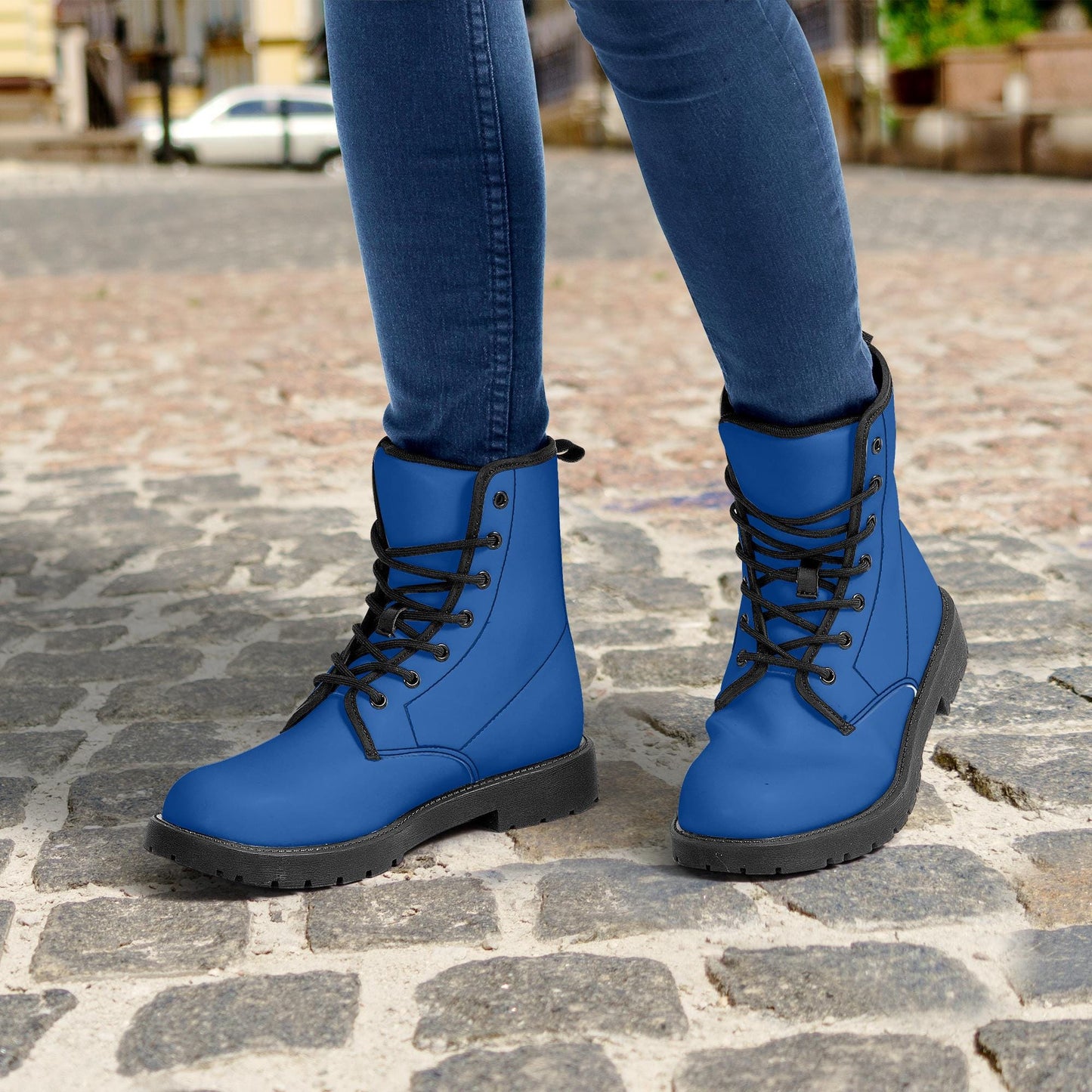 Blue Leather Combat Boots