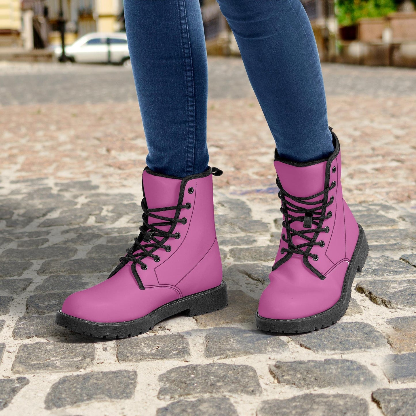 Pink Leather Combat Boots