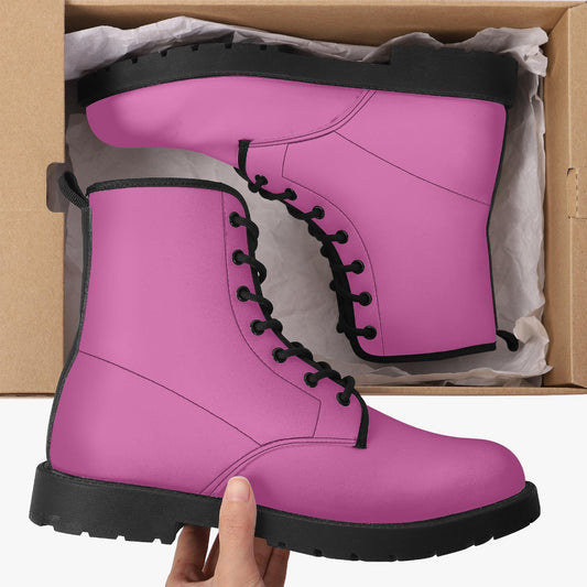 Pink Leather Combat Boots