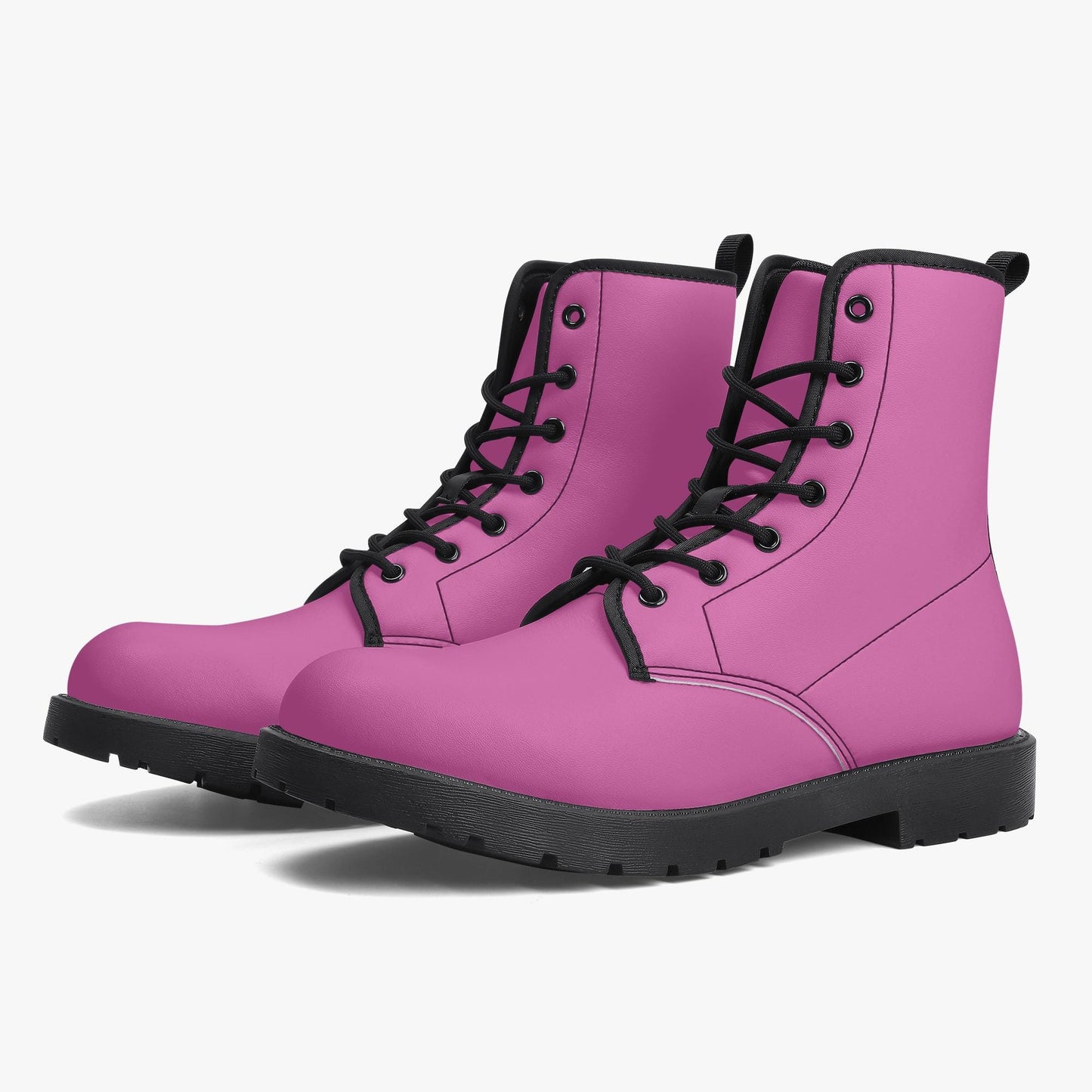 Pink Leather Combat Boots