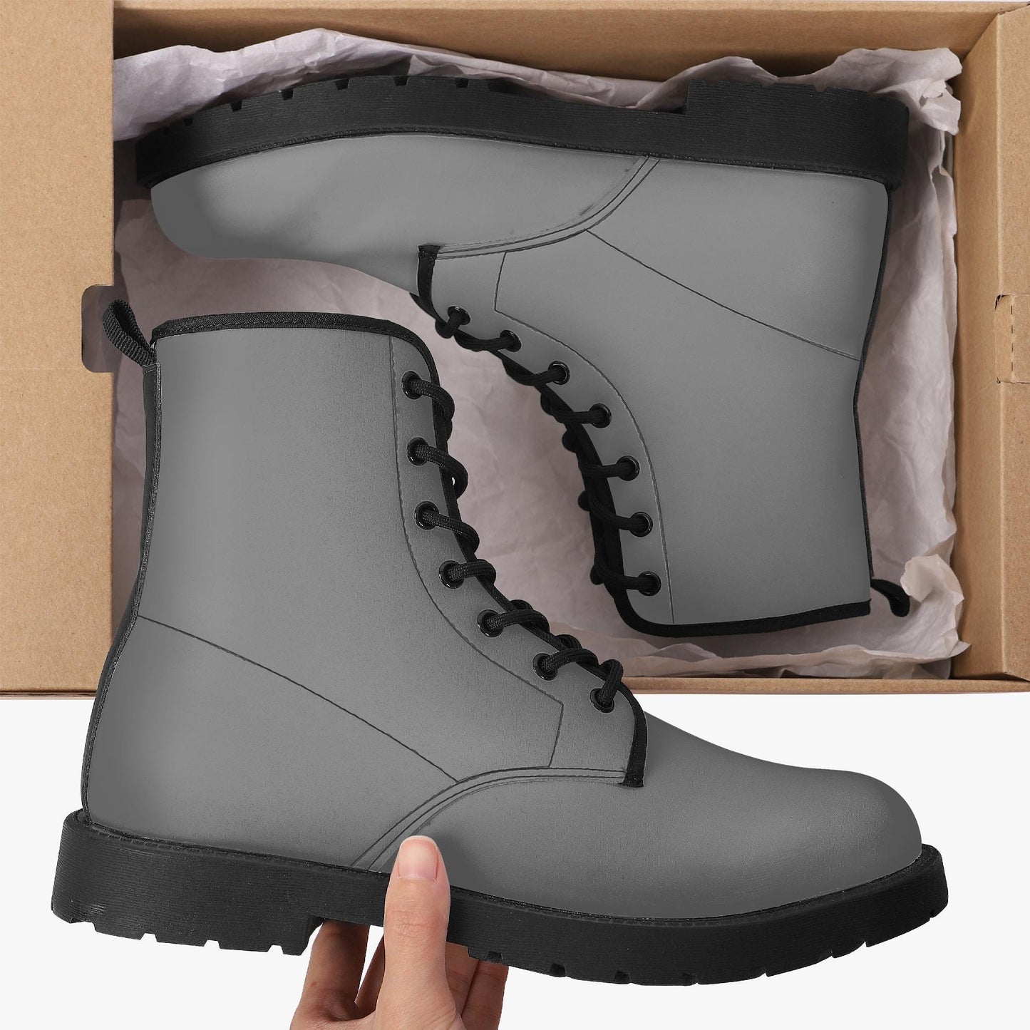 Gray Leather Combat Boots