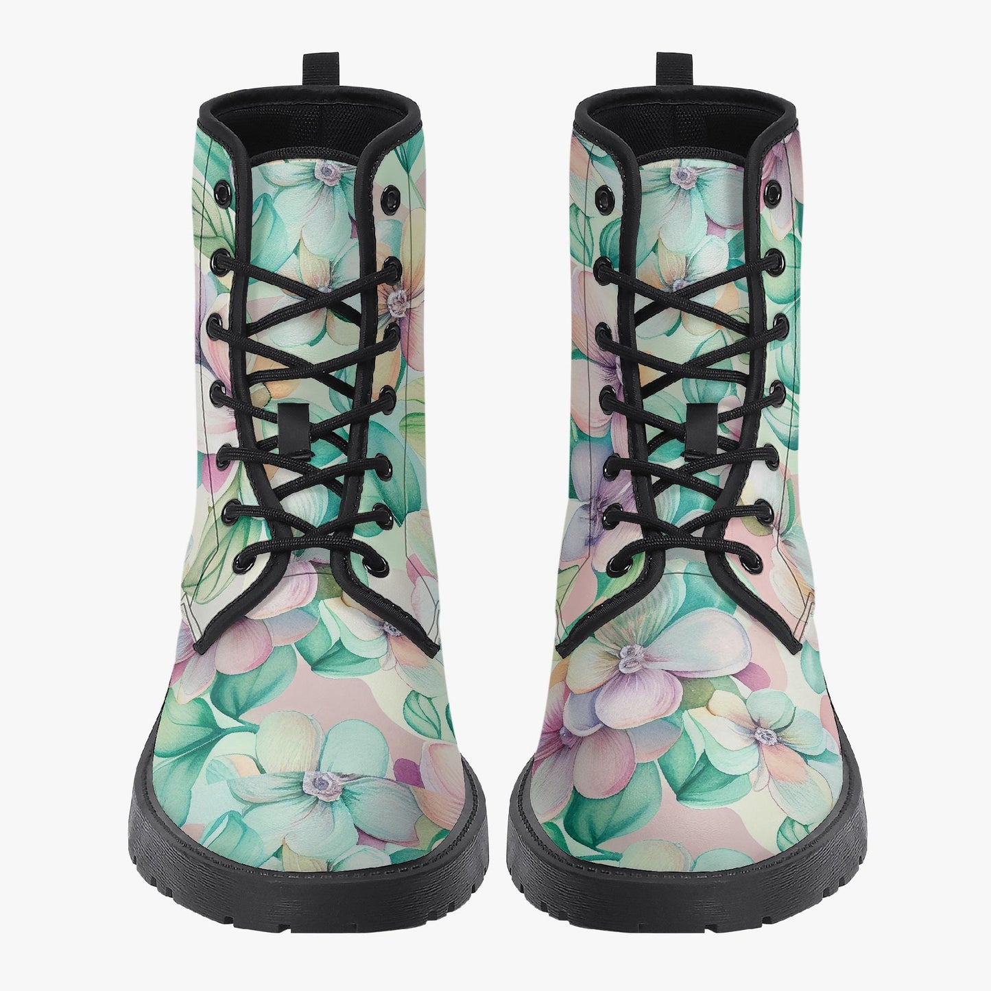 Pastel Floral Flowers Leather Combat Boots